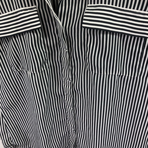 Loft Striped Button Up Blouse Top Roll Tab Sz XS Office Career Casual Minimalist - Picture 6 of 6